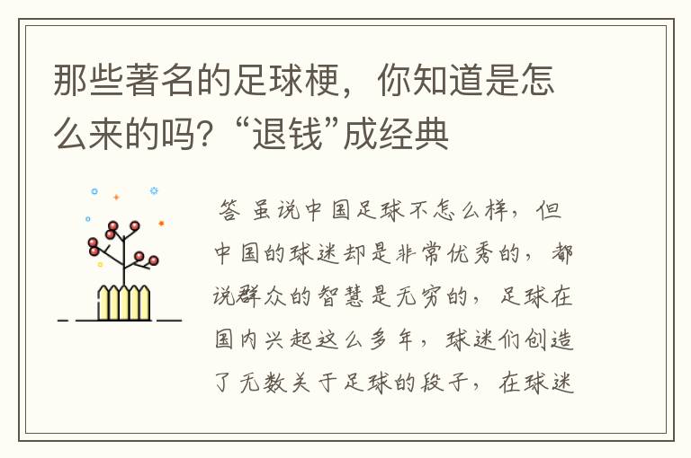 那些著名的足球梗,你知道是怎么来的吗?“退钱”成经典