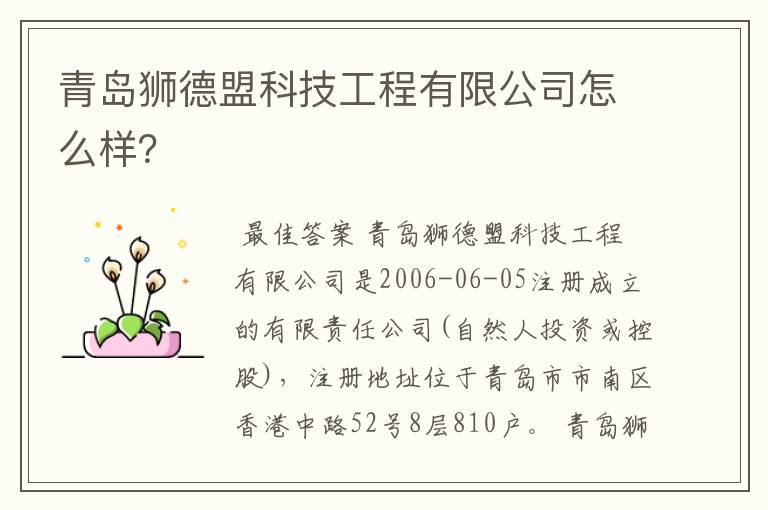 青岛狮德盟科技工程有限公司怎么样?