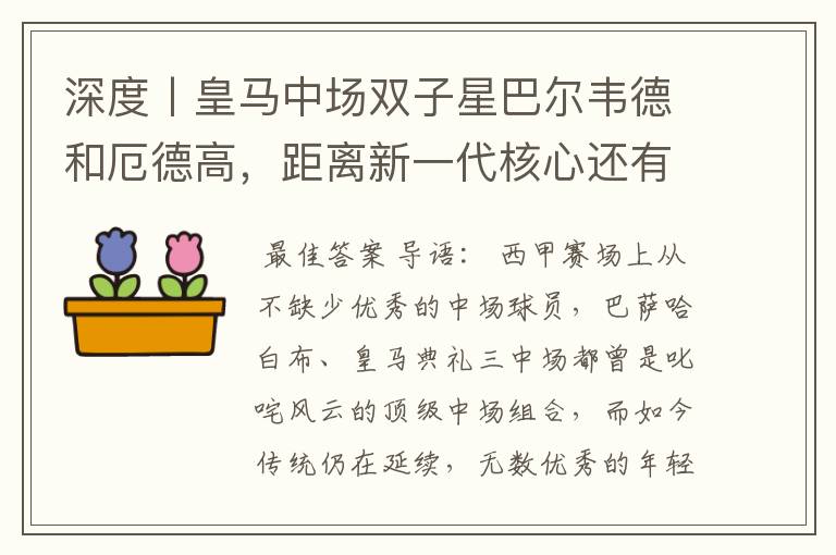 深度丨皇马中场双子星巴尔韦德和厄德高,距离新一代核心还有多远