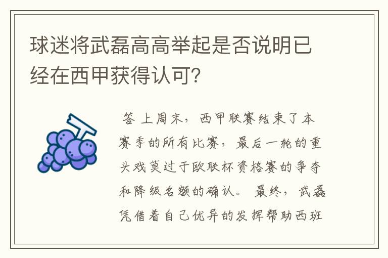 球迷将武磊高高举起是否说明已经在西甲获得认可?