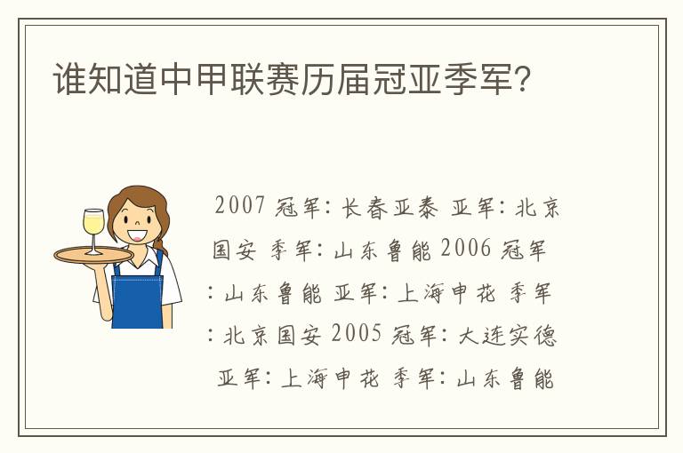 谁知道中甲联赛历届冠亚季军?