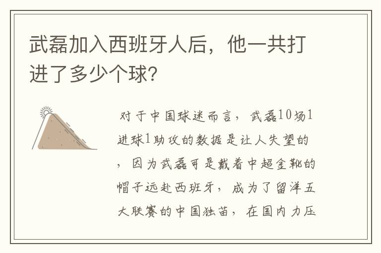 武磊加入西班牙人后,他一共打进了多少个球?