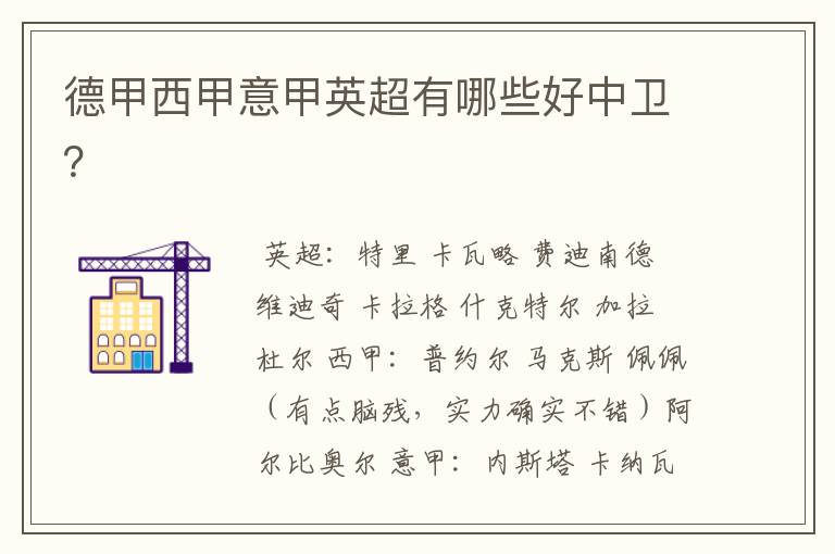 德甲西甲意甲英超有哪些好中卫?