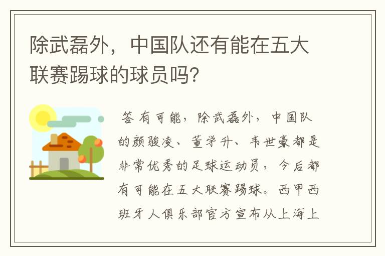 除武磊外,中国队还有能在五大联赛踢球的球员吗?