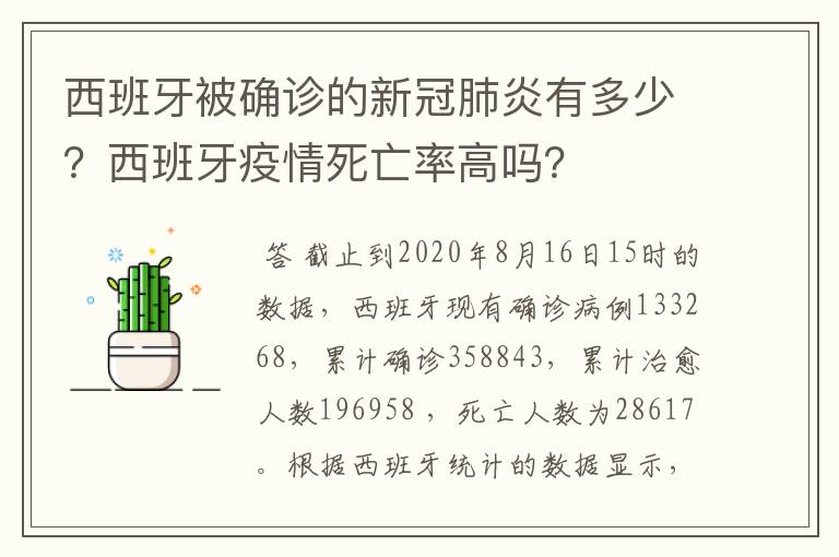 西班牙被确诊的新冠肺炎有多少?西班牙疫情死亡率高吗?