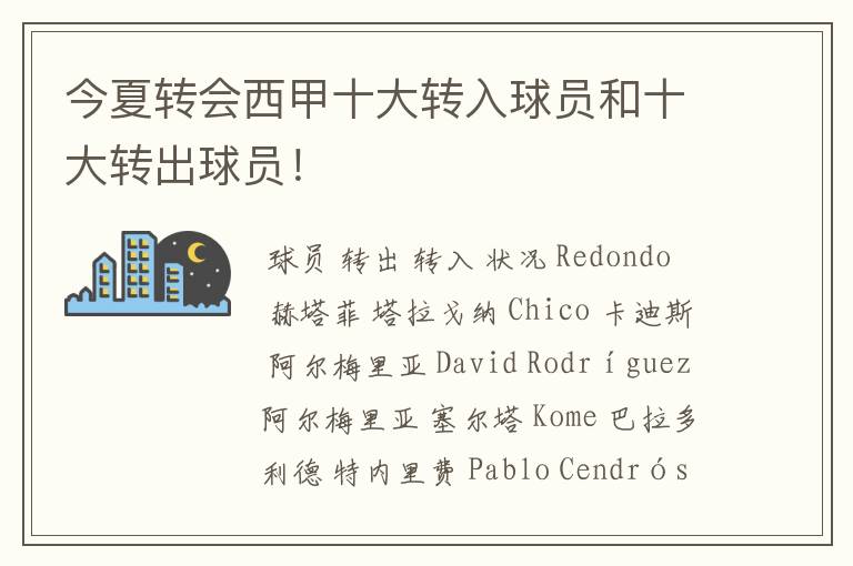 今夏转会西甲十大转入球员和十大转出球员!