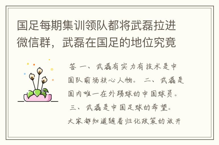 国足每期集训领队都将武磊拉进微信群,武磊在国足的地位究竟如何?