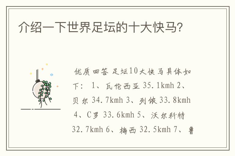 介绍一下世界足坛的十大快马?