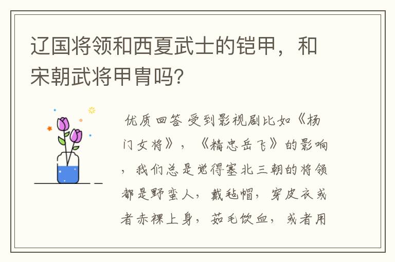辽国将领和西夏武士的铠甲,和宋朝武将甲胄吗?