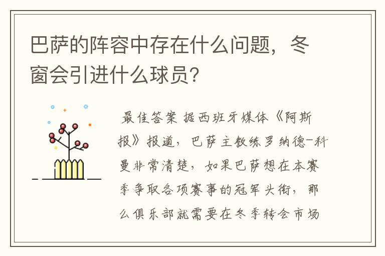 巴萨的阵容中存在什么问题,冬窗会引进什么球员?