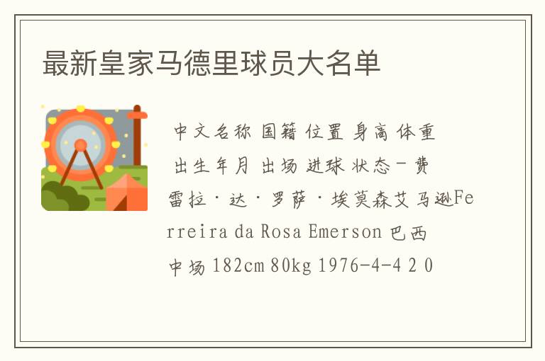 最新皇家马德里球员大名单