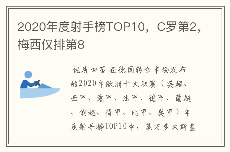 2020年度射手榜TOP10,C罗第2,梅西仅排第8