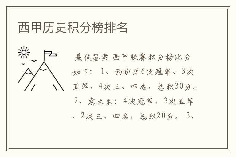 西甲历史积分榜排名