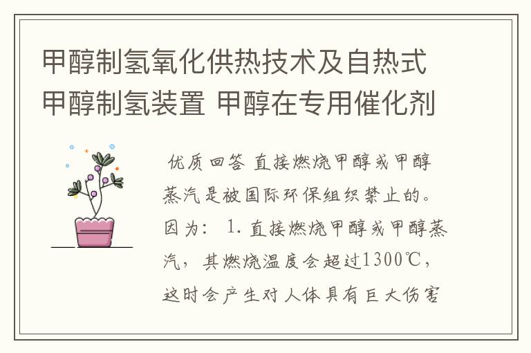 甲醇制氢氧化供热技术及自热式甲醇制氢装置 甲醇在专用催化剂的作用下,发生氧化反应并释放热量,应用此技