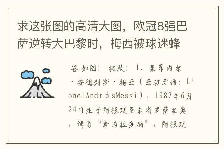 求这张图的高清大图，欧冠8强巴萨逆转大巴黎时，梅西被球迷蜂拥膜拜的那张图