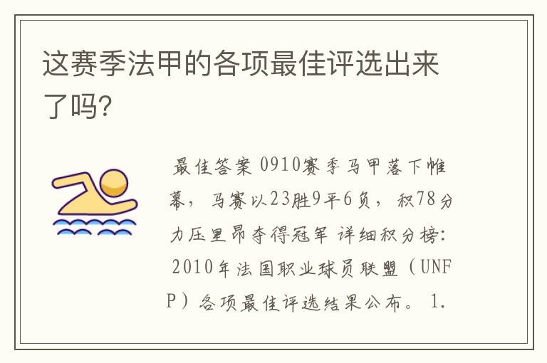 这赛季法甲的各项最佳评选出来了吗?