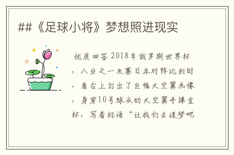 ##《足球小将》梦想照进现实
