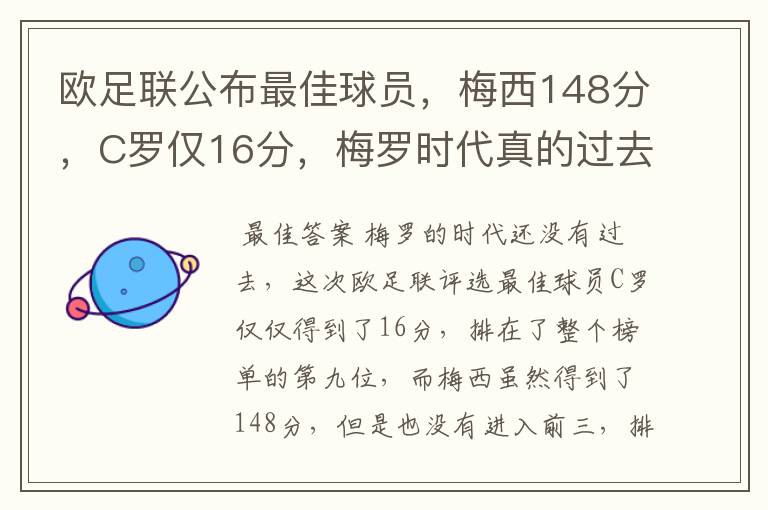 欧足联公布最佳球员,梅西148分,C罗仅16分,梅罗时代真的过去了吗?