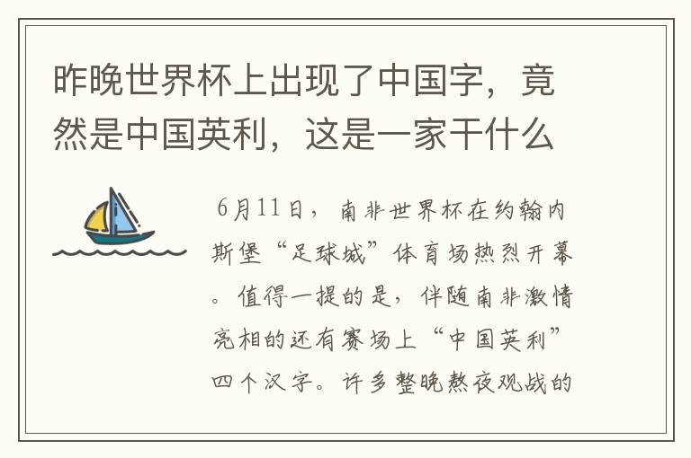昨晚世界杯上出现了中国字,竟然是中国英利,这是一家干什么的公司啊?