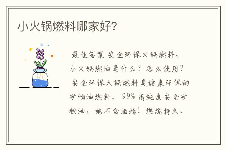 小火锅燃料哪家好?