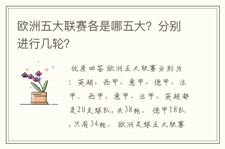 欧洲五大联赛各是哪五大?分别进行几轮?