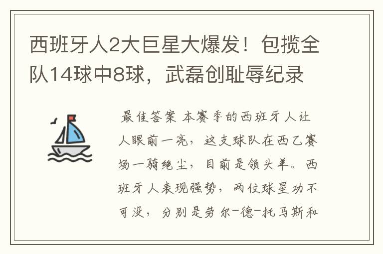 西班牙人2大巨星大爆发!包揽全队14球中8球,武磊创耻辱纪录
