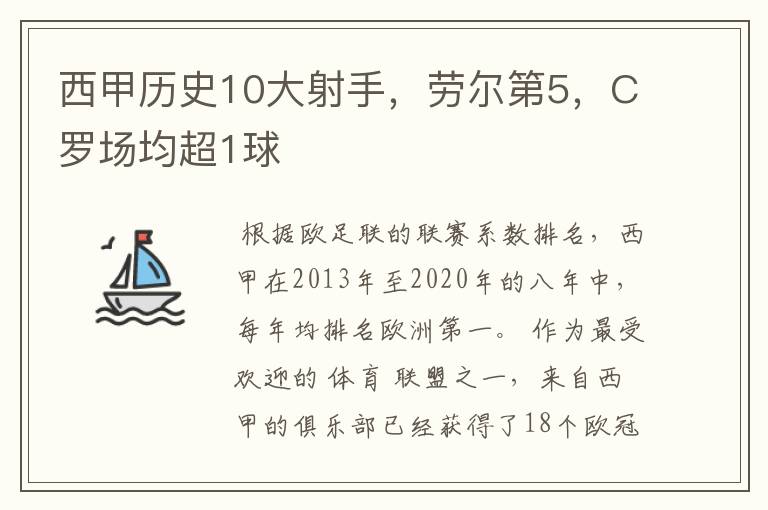 西甲历史10大射手,劳尔第5,C罗场均超1球