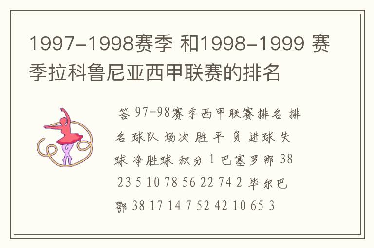 1997-1998赛季 和1998-1999 赛季拉科鲁尼亚西甲联赛的排名