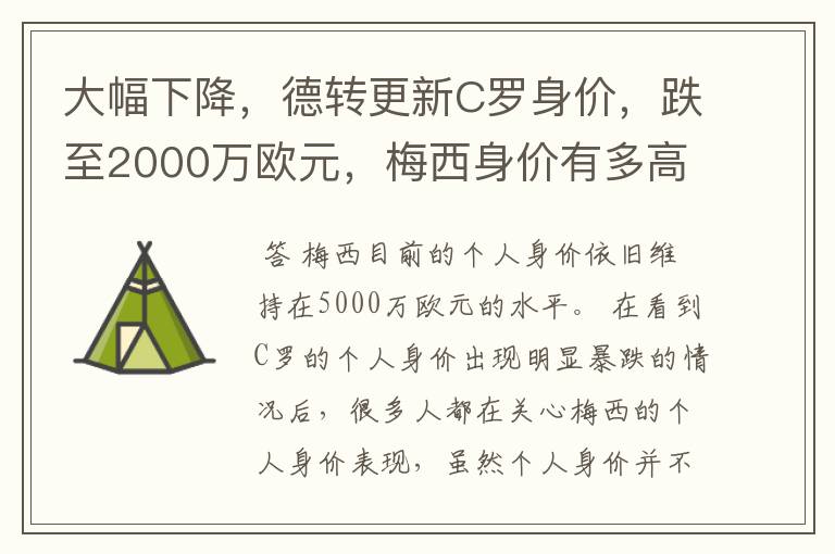 大幅下降,德转更新C罗身价,跌至2000万欧元,梅西身价有多高?