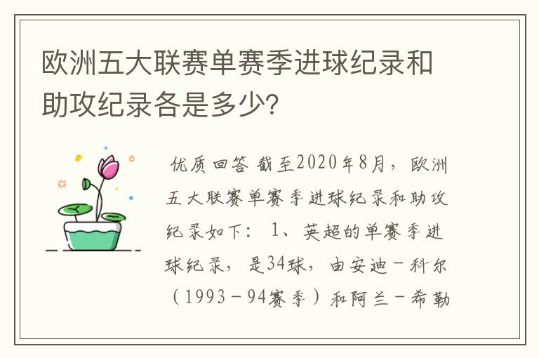 欧洲五大联赛单赛季进球纪录和助攻纪录各是多少?