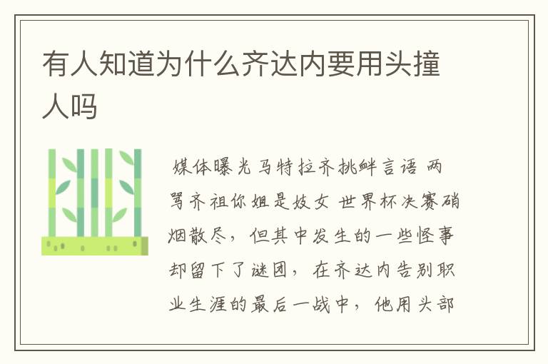 有人知道为什么齐达内要用头撞人吗