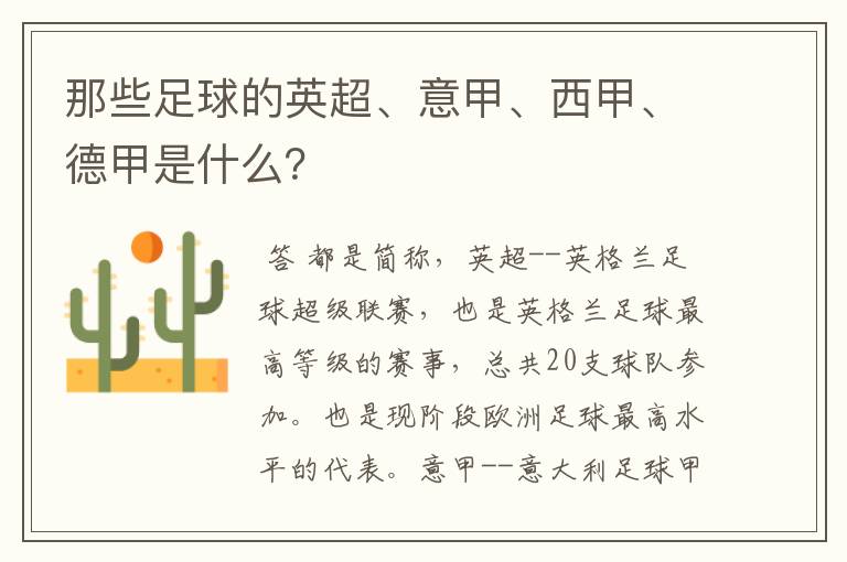 那些足球的英超、意甲、西甲、德甲是什么?