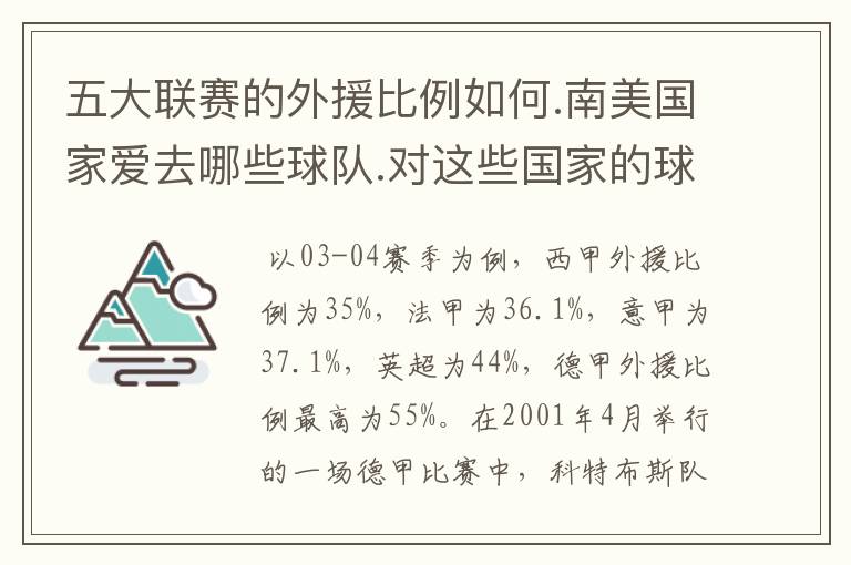 五大联赛的外援比例如何.南美国家爱去哪些球队.对这些国家的球风影响如何.