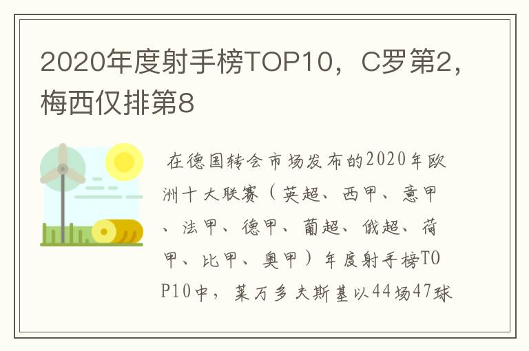 2020年度射手榜TOP10，C罗第2，梅西仅排第8