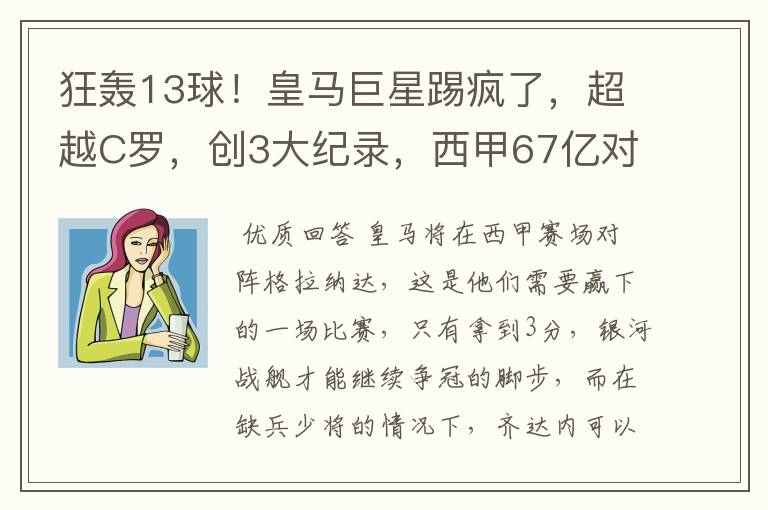 狂轰13球!皇马巨星踢疯了,超越C罗,创3大纪录,西甲67亿对决