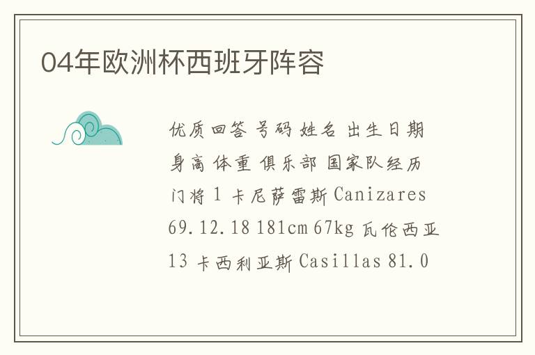 04年欧洲杯西班牙阵容