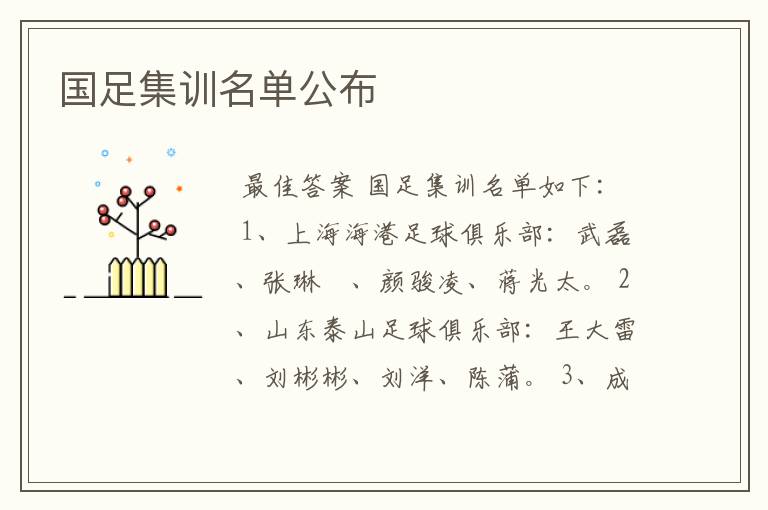 国足集训名单公布