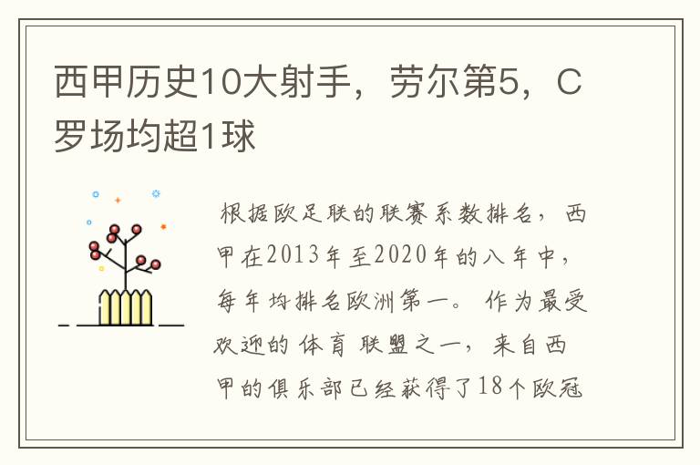 西甲历史10大射手,劳尔第5,C罗场均超1球