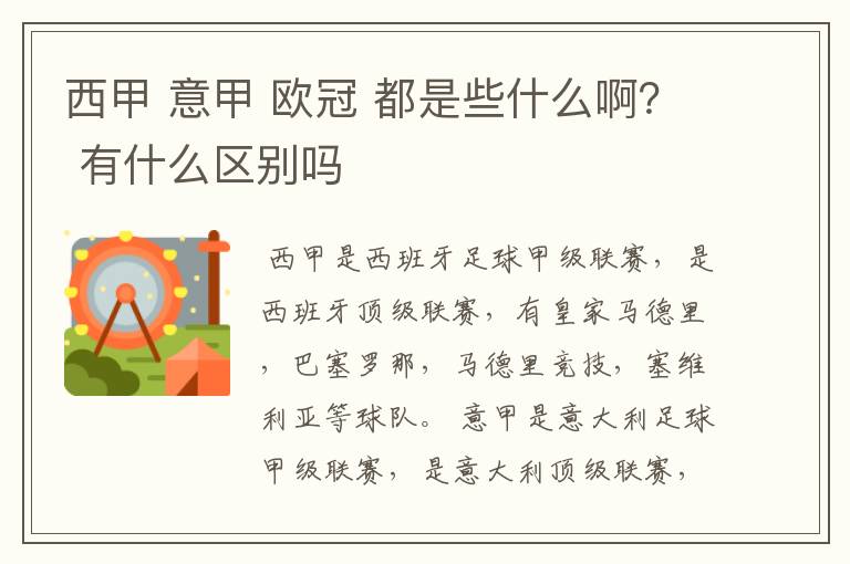 西甲 意甲 欧冠 都是些什么啊? 有什么区别吗
