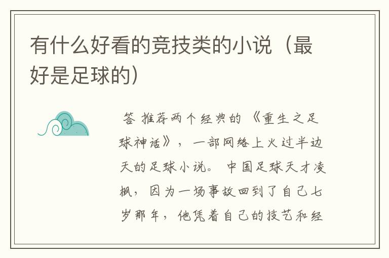 有什么好看的竞技类的小说(最好是足球的)