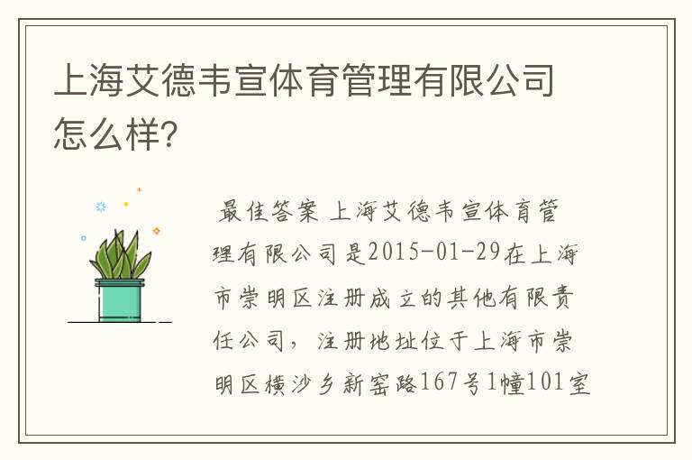上海艾德韦宣体育管理有限公司怎么样?