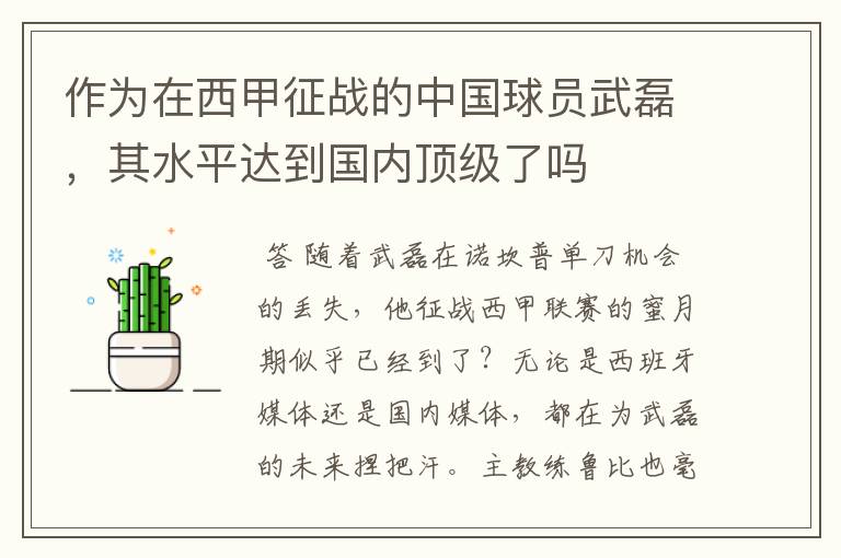 作为在西甲征战的中国球员武磊,其水平达到国内顶级了吗