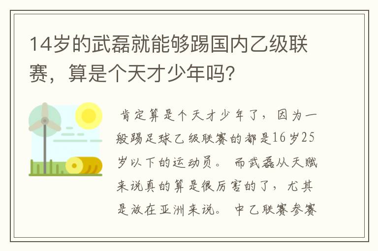 14岁的武磊就能够踢国内乙级联赛,算是个天才少年吗?