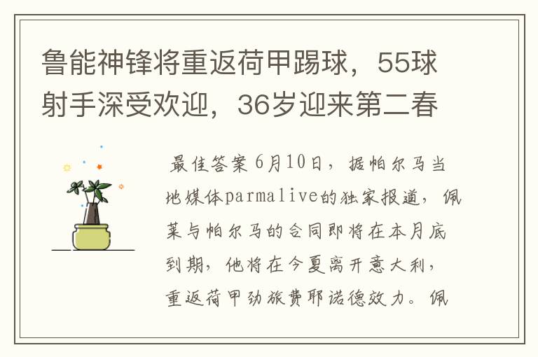 鲁能神锋将重返荷甲踢球,55球射手深受欢迎,36岁迎来第二春