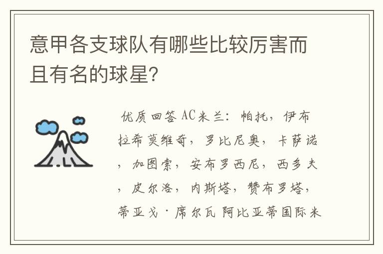 意甲各支球队有哪些比较厉害而且有名的球星?