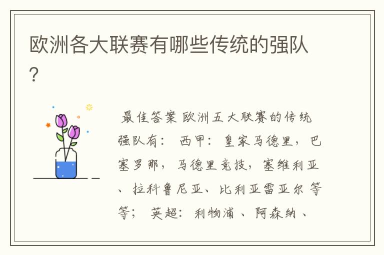 欧洲各大联赛有哪些传统的强队?