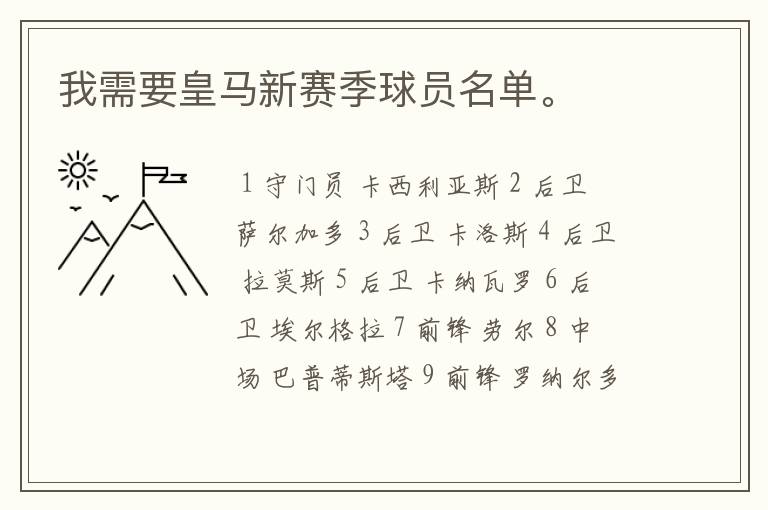 我需要皇马新赛季球员名单。