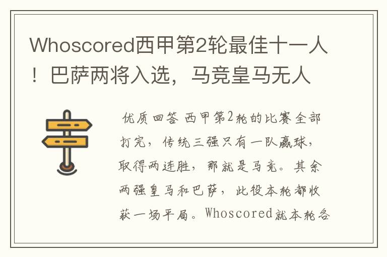 Whoscored西甲第2轮最佳十一人!巴萨两将入选,马竞皇马无人上榜