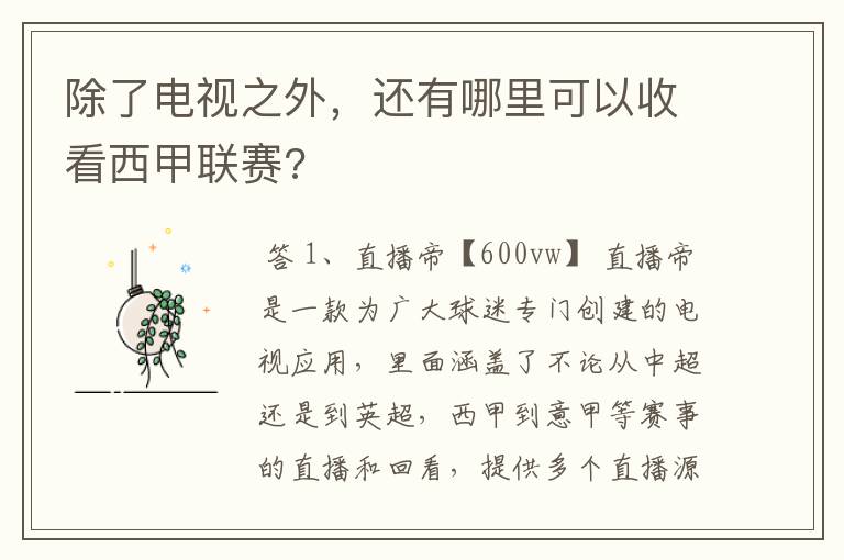除了电视之外,还有哪里可以收看西甲联赛?