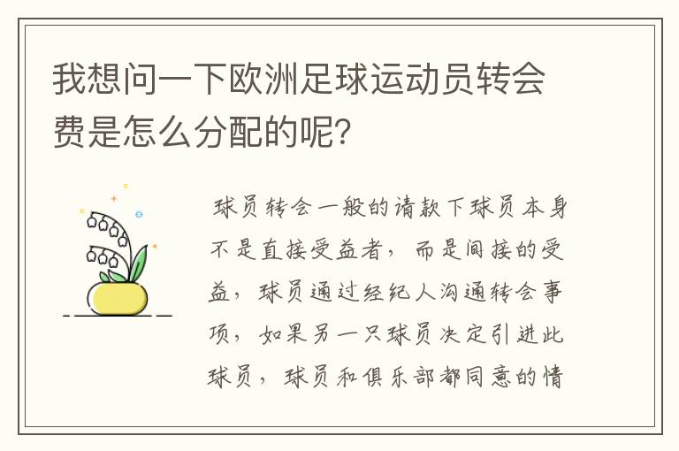 我想问一下欧洲足球运动员转会费是怎么分配的呢?